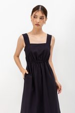 ELINA SQUARENECK ELASTIC WAISTBAND MIDI DRESS