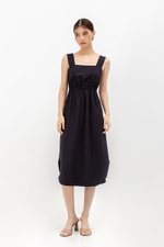 ELINA SQUARENECK ELASTIC WAISTBAND MIDI DRESS