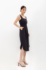 ELINA SQUARENECK ELASTIC WAISTBAND MIDI DRESS