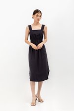 ELINA SQUARENECK ELASTIC WAISTBAND MIDI DRESS