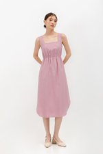 ELINA SQUARENECK ELASTIC WAISTBAND MIDI DRESS