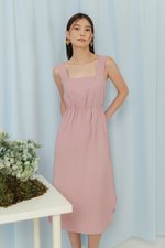 ELINA SQUARENECK ELASTIC WAISTBAND MIDI DRESS