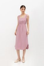 ELINA SQUARENECK ELASTIC WAISTBAND MIDI DRESS