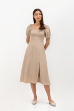 CAROSOL BUSTIER PUFF SLEEVE LINEN DRESS