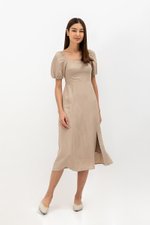 CAROSOL BUSTIER PUFF SLEEVE LINEN DRESS