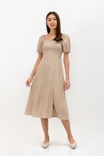 CAROSOL BUSTIER PUFF SLEEVE LINEN DRESS