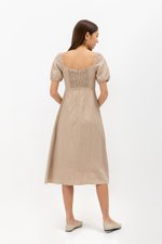 CAROSOL BUSTIER PUFF SLEEVE LINEN DRESS