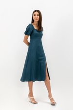 CAROSOL BUSTIER PUFF SLEEVE LINEN DRESS