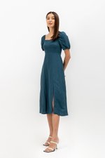 CAROSOL BUSTIER PUFF SLEEVE LINEN DRESS