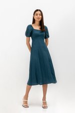 CAROSOL BUSTIER PUFF SLEEVE LINEN DRESS