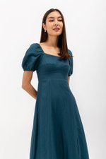 CAROSOL BUSTIER PUFF SLEEVE LINEN DRESS