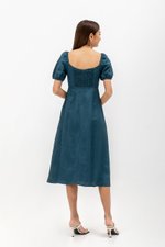 CAROSOL BUSTIER PUFF SLEEVE LINEN DRESS