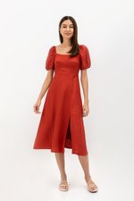 CAROSOL BUSTIER PUFF SLEEVE LINEN DRESS