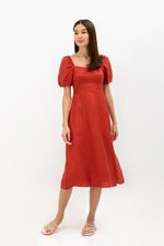 CAROSOL BUSTIER PUFF SLEEVE LINEN DRESS