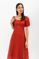 CAROSOL BUSTIER PUFF SLEEVE LINEN DRESS