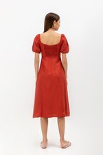 CAROSOL BUSTIER PUFF SLEEVE LINEN DRESS