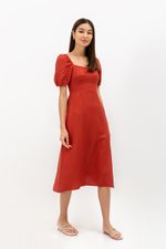 CAROSOL BUSTIER PUFF SLEEVE LINEN DRESS
