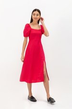 CAROSOL BUSTIER PUFF SLEEVE LINEN DRESS