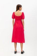 CAROSOL BUSTIER PUFF SLEEVE LINEN DRESS