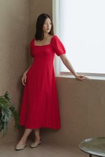 CAROSOL BUSTIER PUFF SLEEVE LINEN DRESS