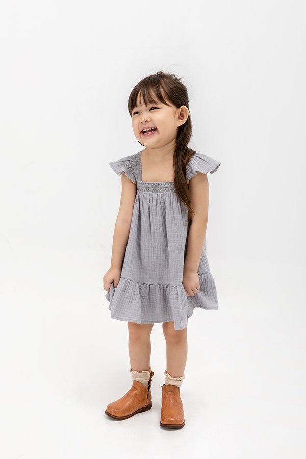 MARIANNE FLUTTER SLEEVE LACE TRIM KIDS DRESS