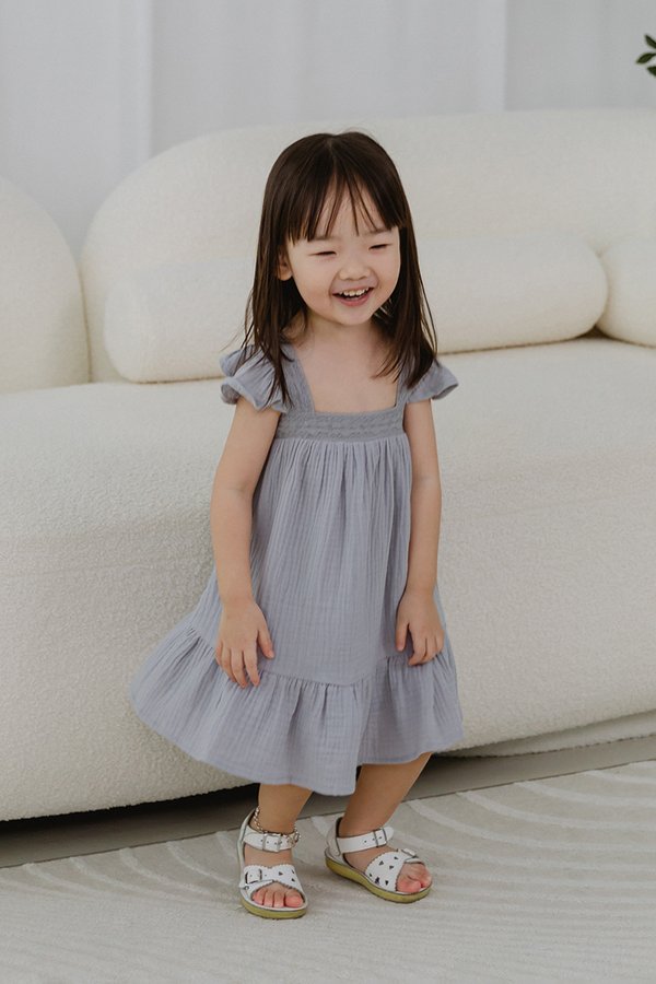 MARIANNE FLUTTER SLEEVE LACE TRIM KIDS DRESS