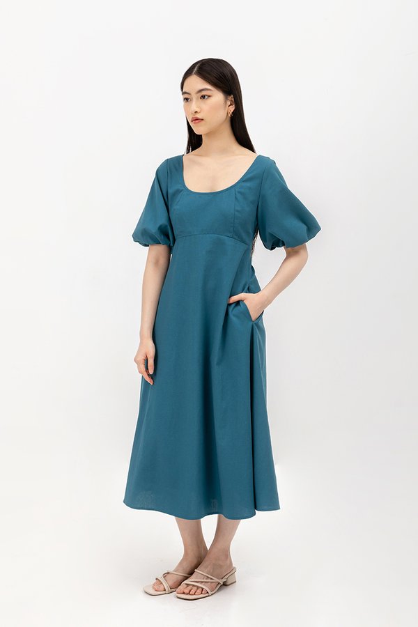 HELENA PUFF SLEEVE LINEN DRESS