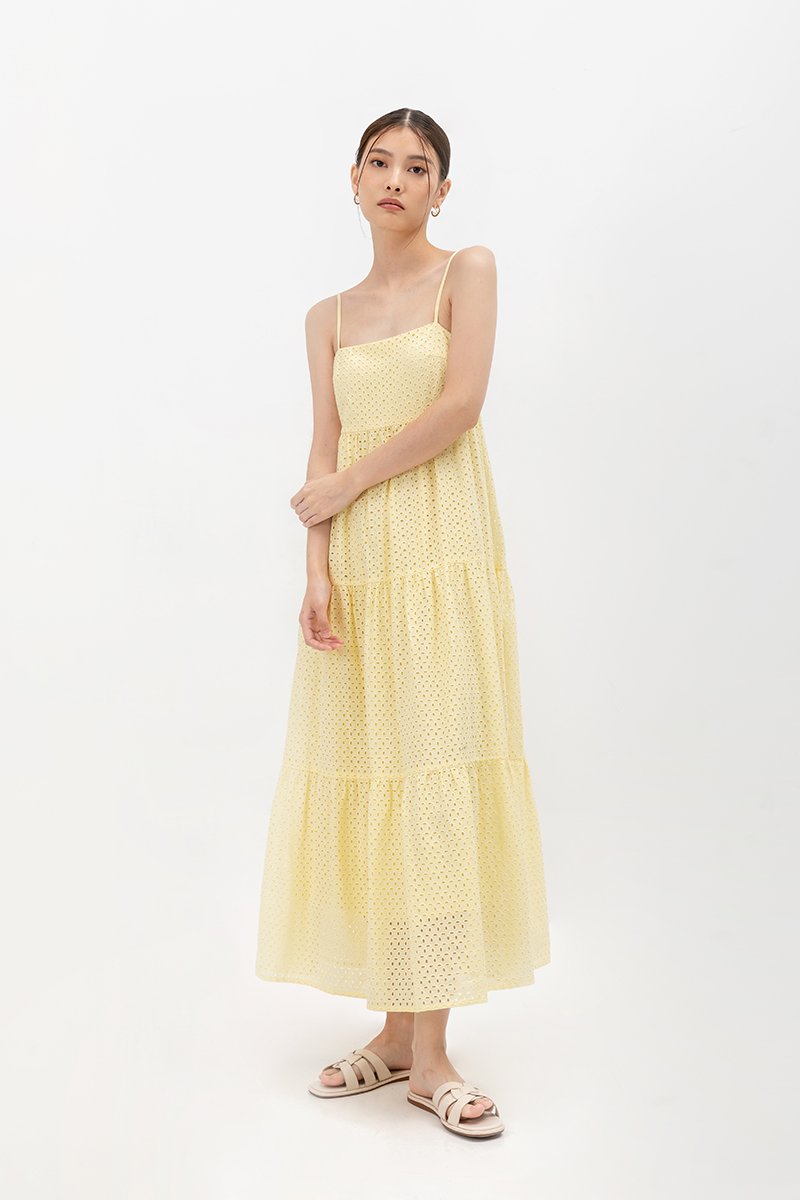 GILLIAN EYELET TIERED CAMISOLE MAXI DRESS