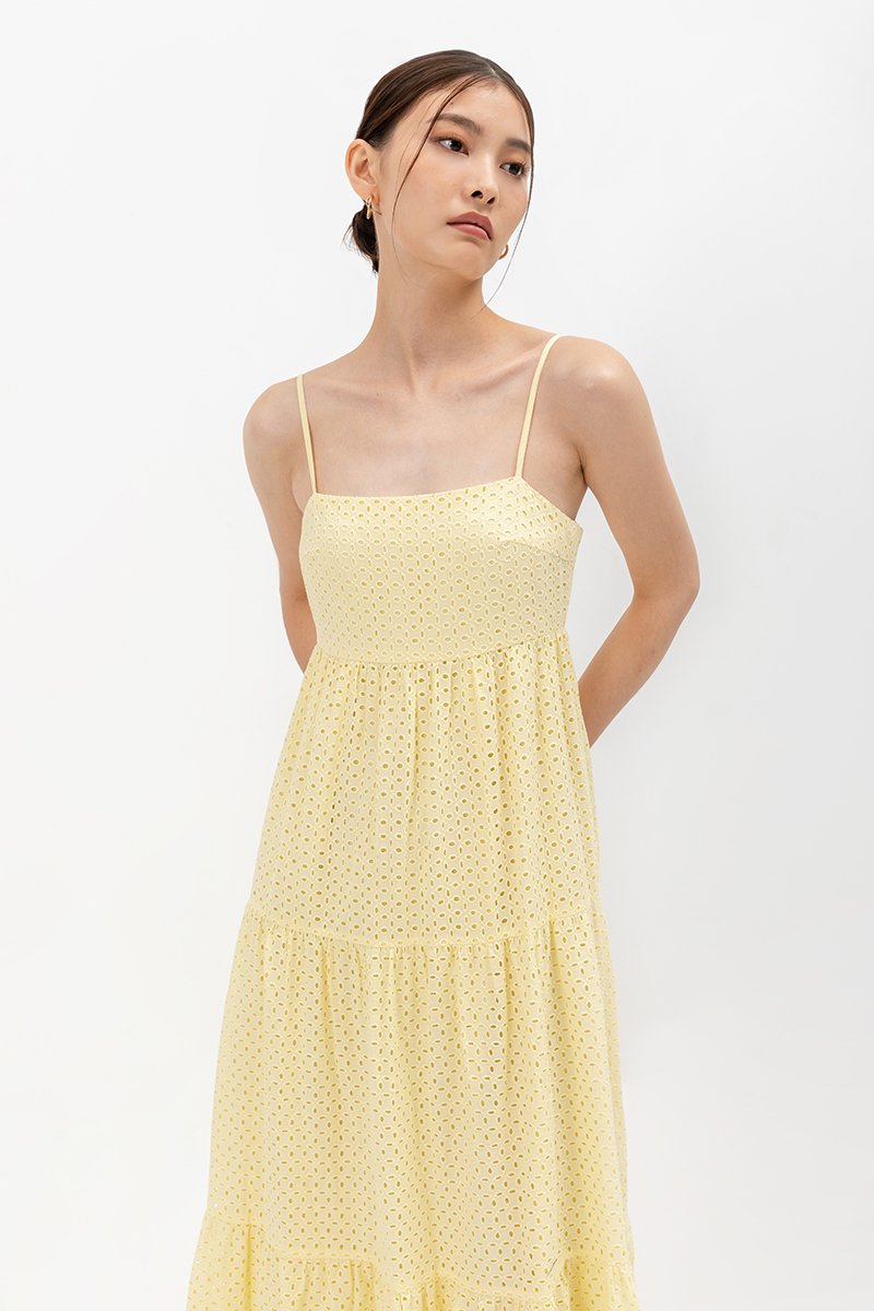 GILLIAN EYELET TIERED CAMISOLE MAXI DRESS