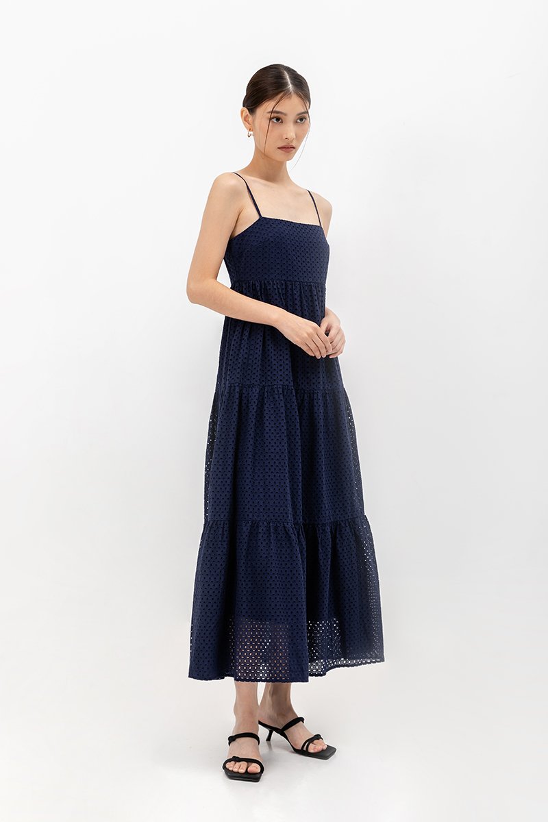 GILLIAN EYELET TIERED CAMISOLE MAXI DRESS