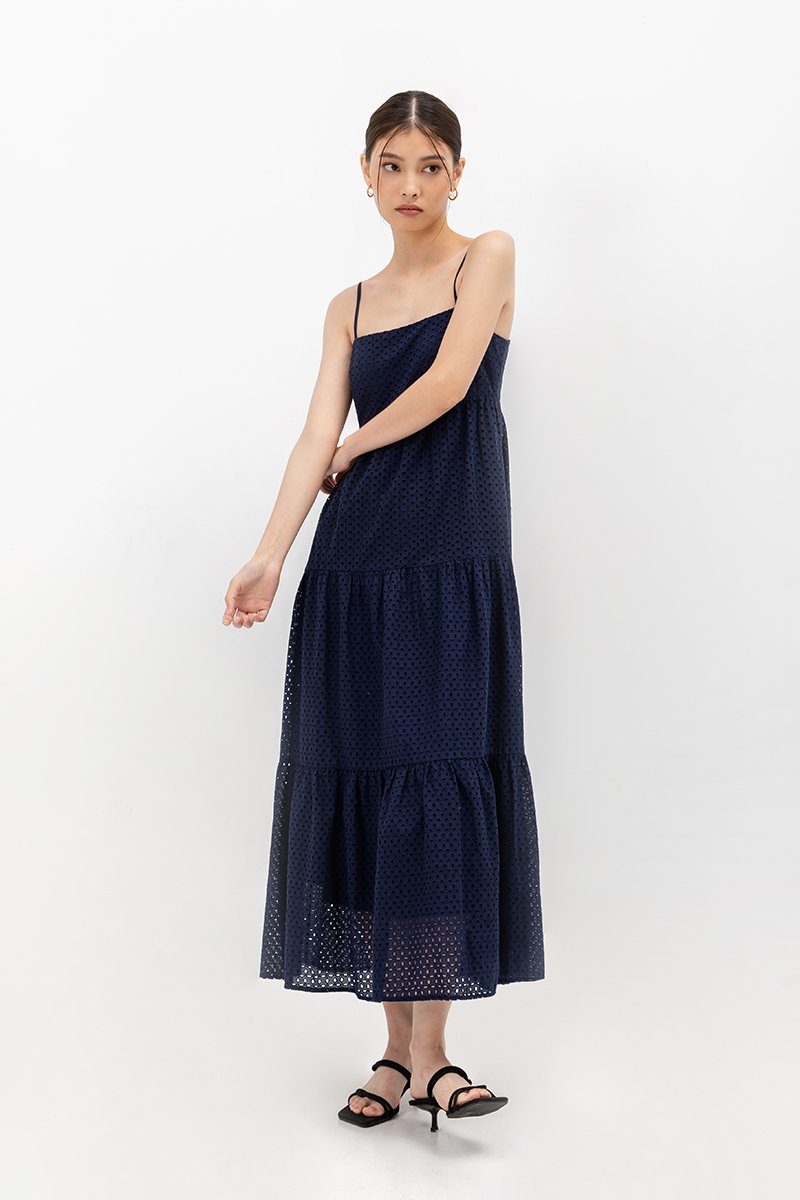 GILLIAN EYELET TIERED CAMISOLE MAXI DRESS