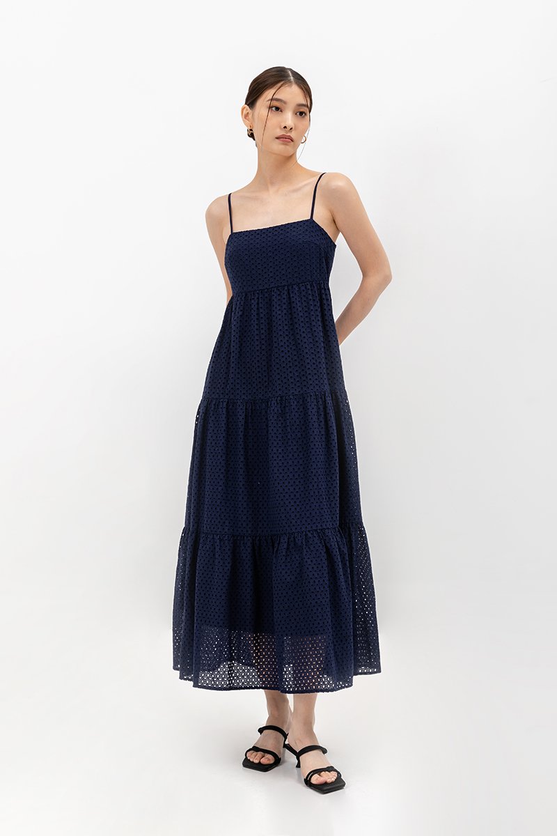 GILLIAN EYELET TIERED CAMISOLE MAXI DRESS