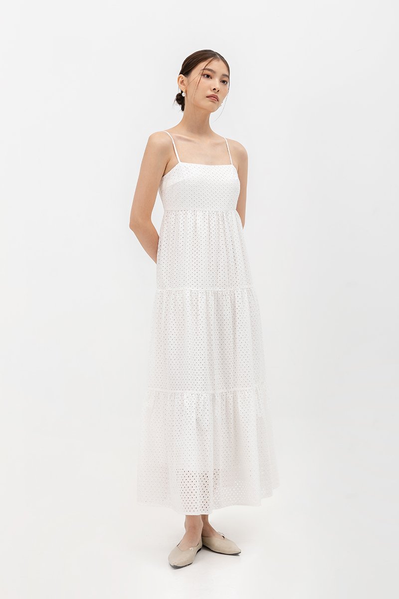 GILLIAN EYELET TIERED CAMISOLE MAXI DRESS