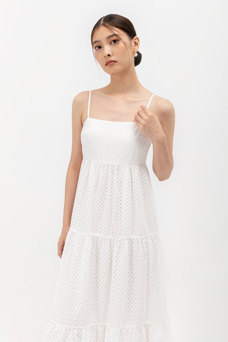 GILLIAN EYELET TIERED CAMISOLE MAXI DRESS