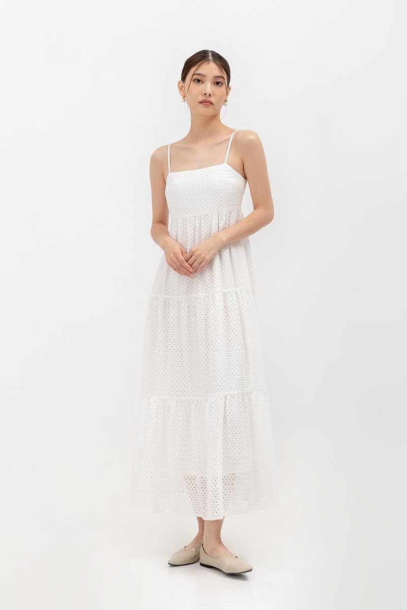 GILLIAN EYELET TIERED CAMISOLE MAXI DRESS