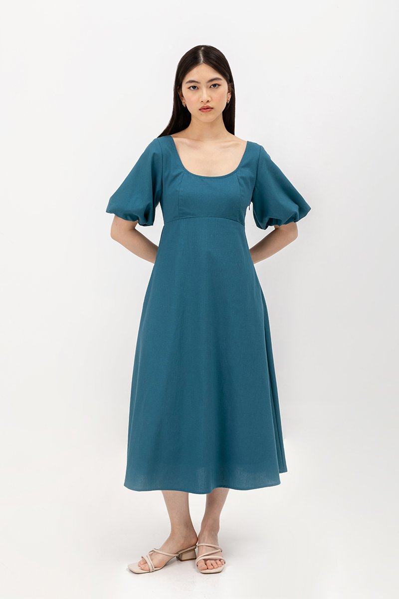 HELENA PUFF SLEEVE LINEN DRESS