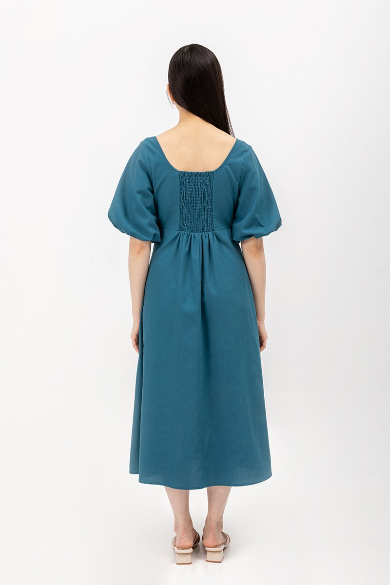HELENA PUFF SLEEVE LINEN DRESS