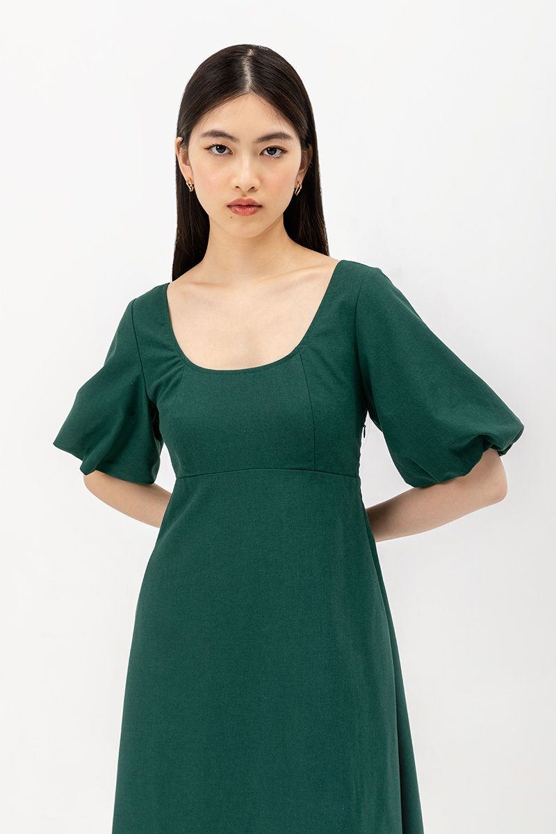 HELENA PUFF SLEEVE LINEN DRESS