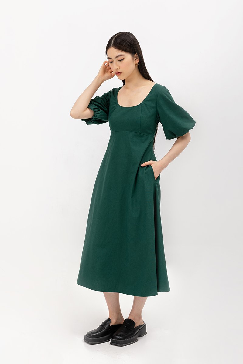 HELENA PUFF SLEEVE LINEN DRESS