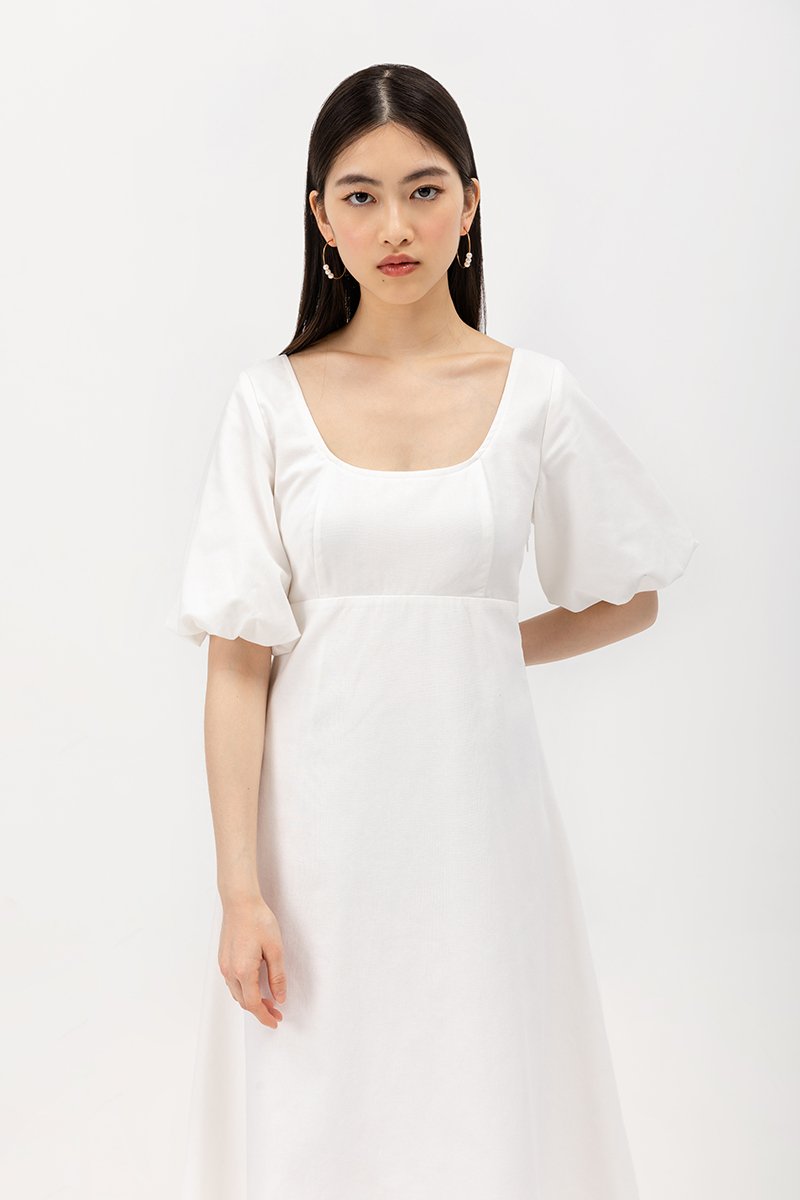 HELENA PUFF SLEEVE LINEN DRESS