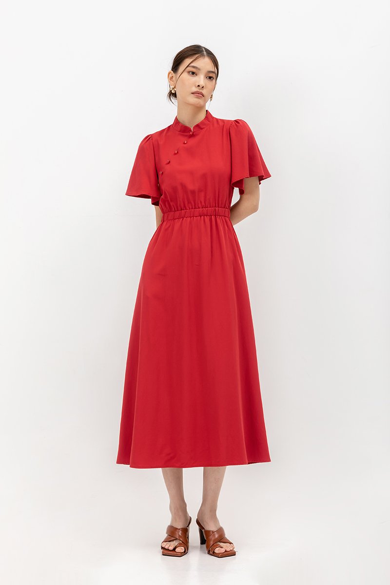 ZIVA BACK CUT OUT FLUTTER SLEEVE CHEONGSAM ZIVA BACK CUT OUT FLUTTER SLEEVE CHEONGSAM