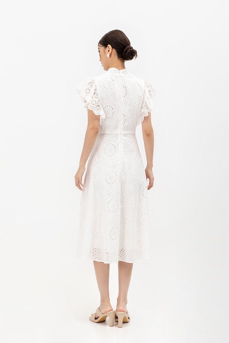 EVANGELI FLUTTER SLEEVE EYELET CHEONGSAM