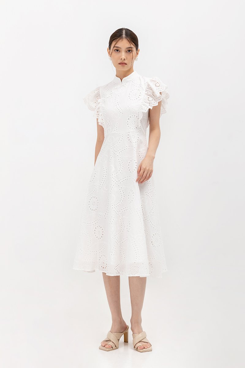 EVANGELI FLUTTER SLEEVE EYELET CHEONGSAM