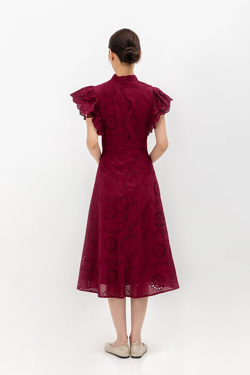 EVANGELI FLUTTER SLEEVE EYELET CHEONGSAM
