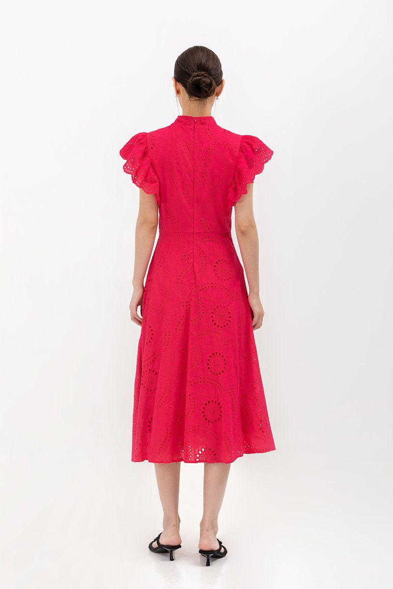 EVANGELI FLUTTER SLEEVE EYELET CHEONGSAM