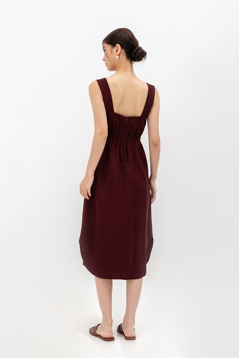 ELINA SQUARENECK ELASTIC WAISTBAND MIDI DRESS