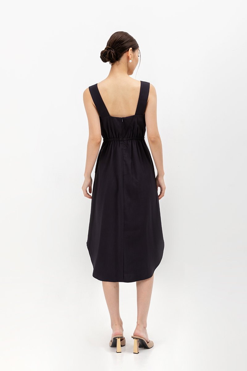 ELINA SQUARENECK ELASTIC WAISTBAND MIDI DRESS