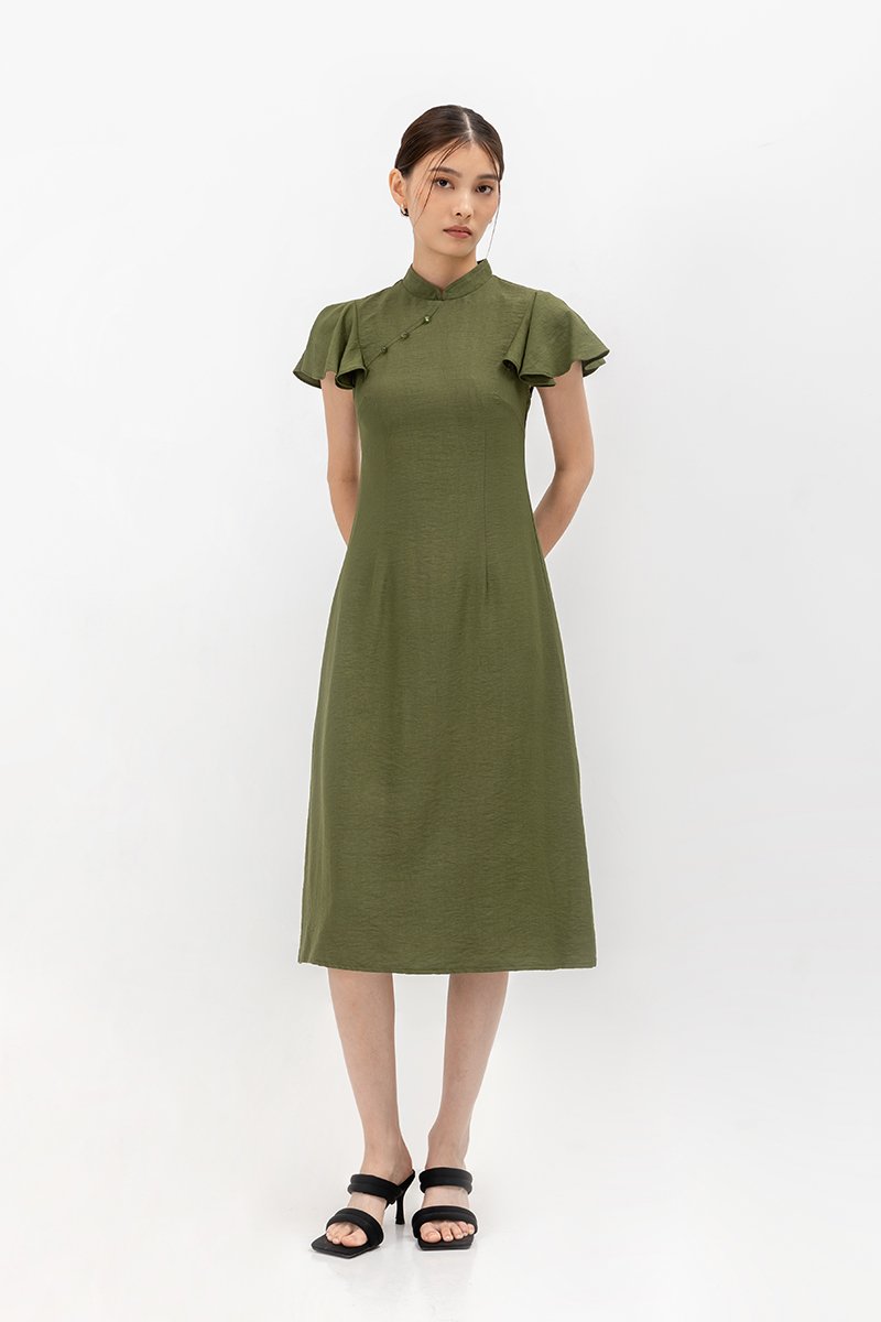 SOLANGE FLUTTER SLEEVE MIDI CHEONGSAM