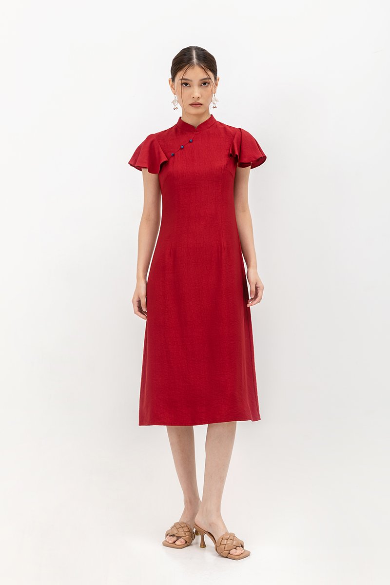 SOLANGE FLUTTER SLEEVE MIDI CHEONGSAM