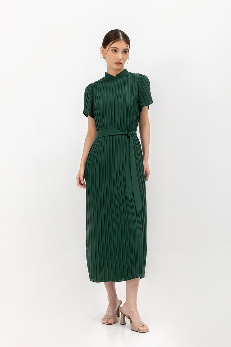 NOURIA PLEATED MAXI CHEONGSAM W SASH